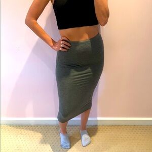 Leith small dark Gray Womens high waisted high rise midi Skirt elastic waistband